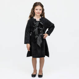 The Tiny Universe-Girls Black Satin Bow Cardigan | Childrensalon Outlet