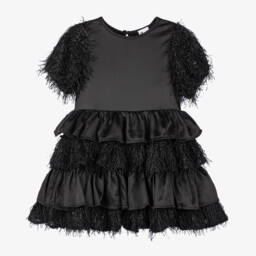 The Tiny Universe-Girls Black Satin Layered Dress | Childrensalon Outlet