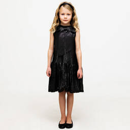 The Tiny Universe-Girls Black Sequin Bow Dress | Childrensalon Outlet
