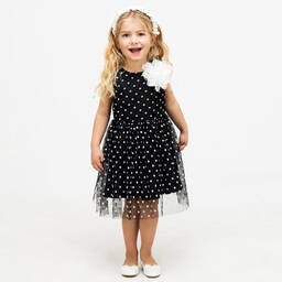 The Tiny Universe-Girls Black Tulle Polka Dot Dress | Childrensalon Outlet