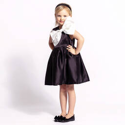 The Tiny Universe-Girls Black & White Satin Bow Dress | Childrensalon Outlet