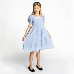 The Tiny Universe-Голубое платье из крепа с рукавами-фонариками | Childrensalon Outlet