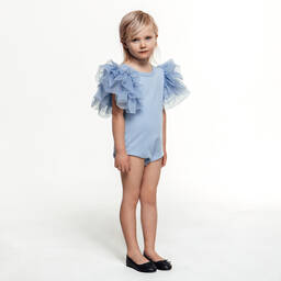 The Tiny Universe-Girls Blue Organic Cotton Bodysuit | Childrensalon Outlet