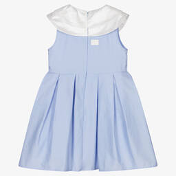 The Tiny Universe-فستان قطن بوبلين مزين بكشكش لون أزرق وأبيض | Childrensalon Outlet