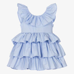 The Tiny Universe-Girls Blue Ruffle Cotton Dress | Childrensalon Outlet