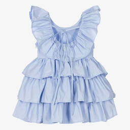 The Tiny Universe-Girls Blue Ruffle Cotton Dress | Childrensalon Outlet