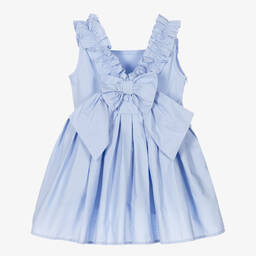 The Tiny Universe-Girls Blue Ruffle Poplin Dress | Childrensalon Outlet