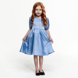 The Tiny Universe-Girls Blue Satin Sash Dress | Childrensalon Outlet