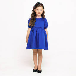 The Tiny Universe-Girls Blue Satin Sash Dress | Childrensalon Outlet