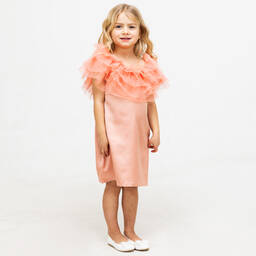 The Tiny Universe-Girls Copper Pink Satin & Tulle Dress | Childrensalon Outlet