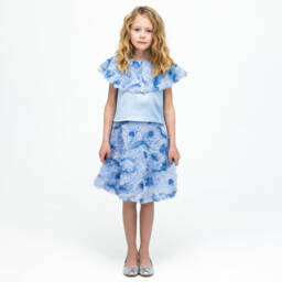 The Tiny Universe-Girls Floral Blue Tulle Skirt | Childrensalon Outlet