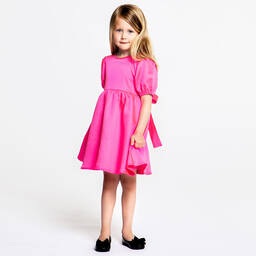 The Tiny Universe-Girls Fuchsia Pink Satin Sash Dress | Childrensalon Outlet