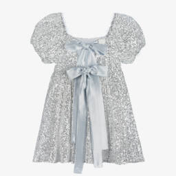 The Tiny Universe-فستان بفيونكة تول وترتر لون فضي | Childrensalon Outlet