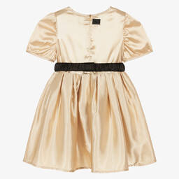 The Tiny Universe-Girls Gold Satin Bow Dress | Childrensalon Outlet
