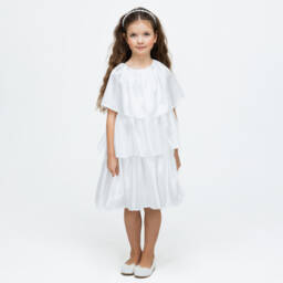 The Tiny Universe-Girls Ivory Satin Cascade Dress | Childrensalon Outlet
