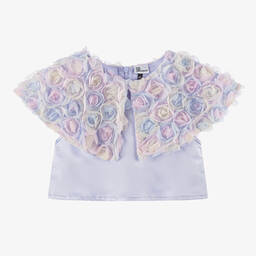 The Tiny Universe-Girls Lilac Purple Satin & Tulle Flower Blouse | Childrensalon Outlet