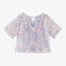 The Tiny Universe-بلوزة تول لون أزرق باستيل للبنات | Childrensalon Outlet