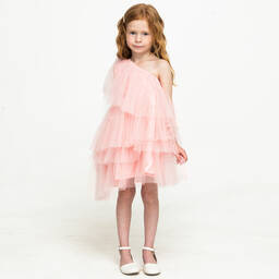 The Tiny Universe-Girls Pink Asymmetric Tulle Dress | Childrensalon Outlet