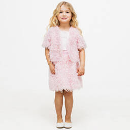 The Tiny Universe-Girls Pink Fluffy Faux Feather Cardigan | Childrensalon Outlet