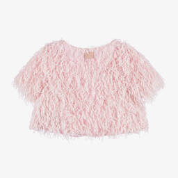 The Tiny Universe-Girls Pink Fluffy Faux Feather Cardigan | Childrensalon Outlet