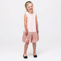 The Tiny Universe-Girls Pink Fluffy Satin Gown | Childrensalon Outlet