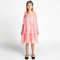 The Tiny Universe-Girls Pink Tiered Tulle Dress | Childrensalon Outlet