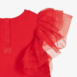 The Tiny Universe-Girls Red Cotton Jersey Ruffle Dress | Childrensalon Outlet