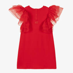 The Tiny Universe-Girls Red Cotton Jersey Ruffle Dress | Childrensalon Outlet