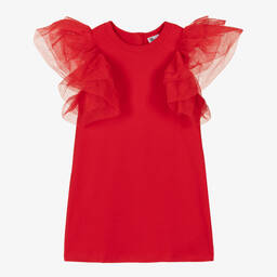 The Tiny Universe-Girls Red Cotton Jersey Ruffle Dress | Childrensalon Outlet