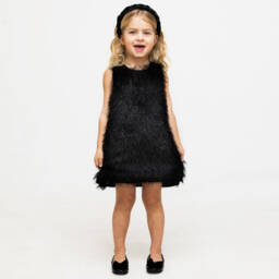 The Tiny Universe-Girls Sleek Black Fringed Dress | Childrensalon Outlet