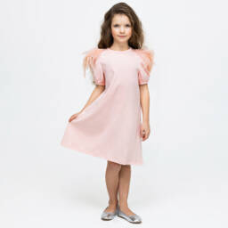The Tiny Universe-Girls Soft Pink Feathered Dress | Childrensalon Outlet