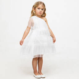The Tiny Universe-Girls White Asymmetric Tulle Dress | Childrensalon Outlet