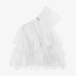 The Tiny Universe-Girls White Asymmetric Tulle Dress | Childrensalon Outlet
