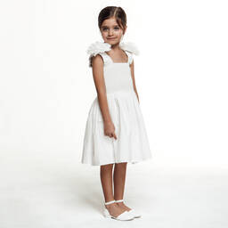 The Tiny Universe-Girls White Cotton Flower Dress | Childrensalon Outlet