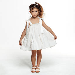 The Tiny Universe-Белое платье из хлопкового поплина | Childrensalon Outlet