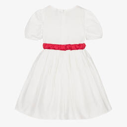 The Tiny Universe-Girls White Cotton & Red Bow Dress | Childrensalon Outlet