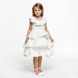 The Tiny Universe-Girls White Cotton Ruffle Dress | Childrensalon Outlet