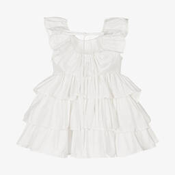The Tiny Universe-Girls White Cotton Ruffle Dress | Childrensalon Outlet