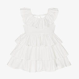 The Tiny Universe-Girls White Cotton Ruffle Dress | Childrensalon Outlet