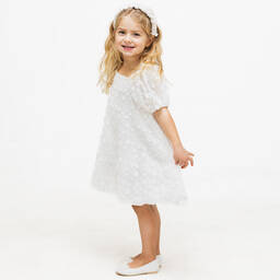 The Tiny Universe-فستان مطرز بورود لون أبيض | Childrensalon Outlet