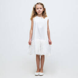 The Tiny Universe-Girls White Fluffy Satin Dress | Childrensalon Outlet