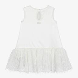The Tiny Universe-Girls White Fluffy Satin Dress | Childrensalon Outlet