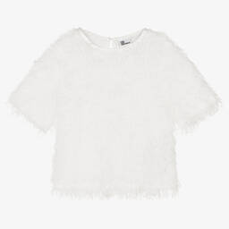 The Tiny Universe-Girls White Fluffy T-Shirt | Childrensalon Outlet