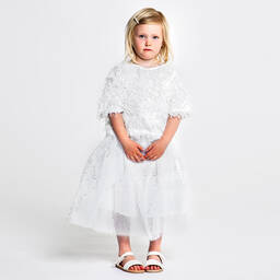 The Tiny Universe-Girls White Fluffy T-Shirt | Childrensalon Outlet