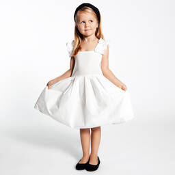 The Tiny Universe-Girls White Ruffle Poplin Dress | Childrensalon Outlet