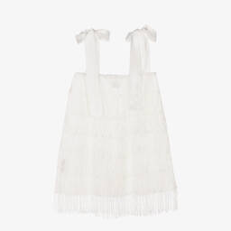 The Tiny Universe-Girls White Satin Fringed Dress | Childrensalon Outlet