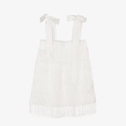 The Tiny Universe-Girls White Satin Fringed Dress | Childrensalon Outlet