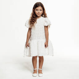 The Tiny Universe-Girls White Textured Square Dress | Childrensalon Outlet