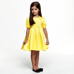 The Tiny Universe-Girls Yellow Satin Sash Dress | Childrensalon Outlet