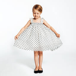 The Tiny Universe-White & Black Polka Dot Tulle Dress | Childrensalon Outlet